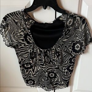 Moa Moa Black and Beige Sheer Floral Blouse